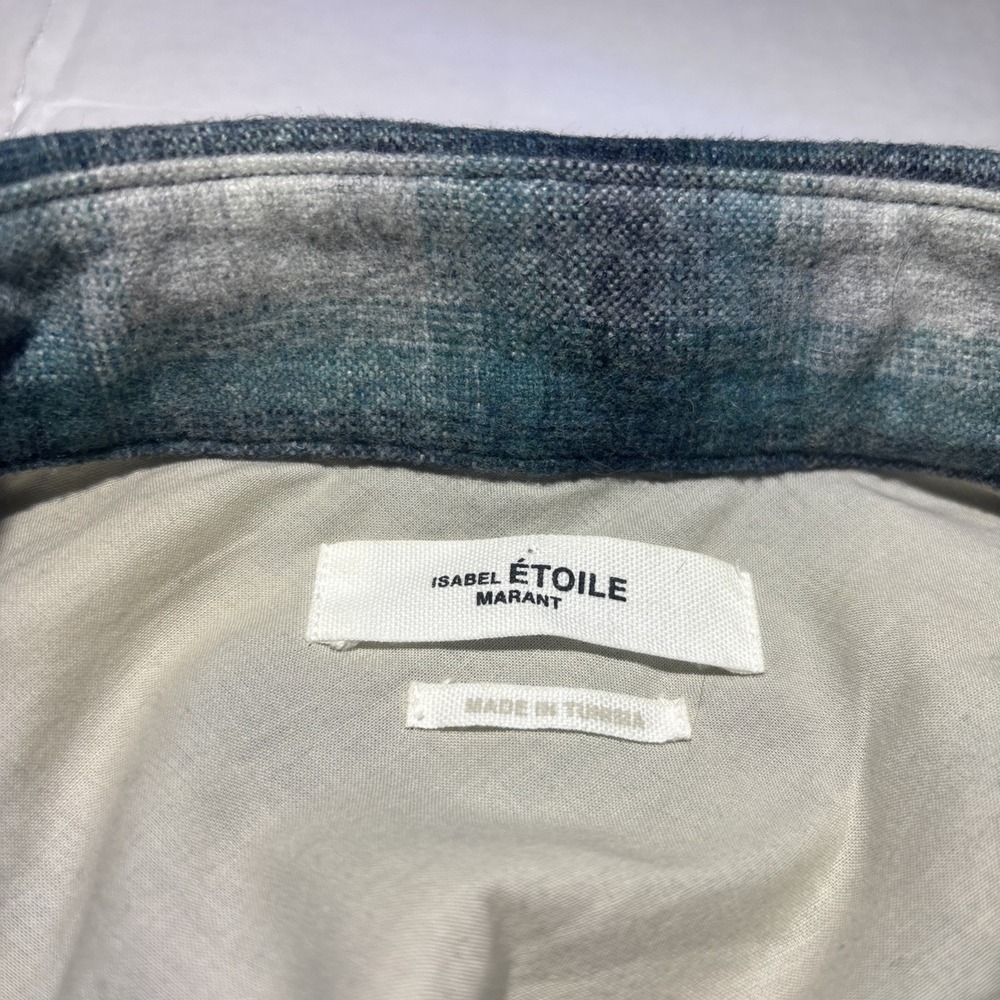 Isabel Etoile Marant Blue Pearl Snap Flannel Plaid Shirt Sz 44 Women Oversize - Picture 3 of 7